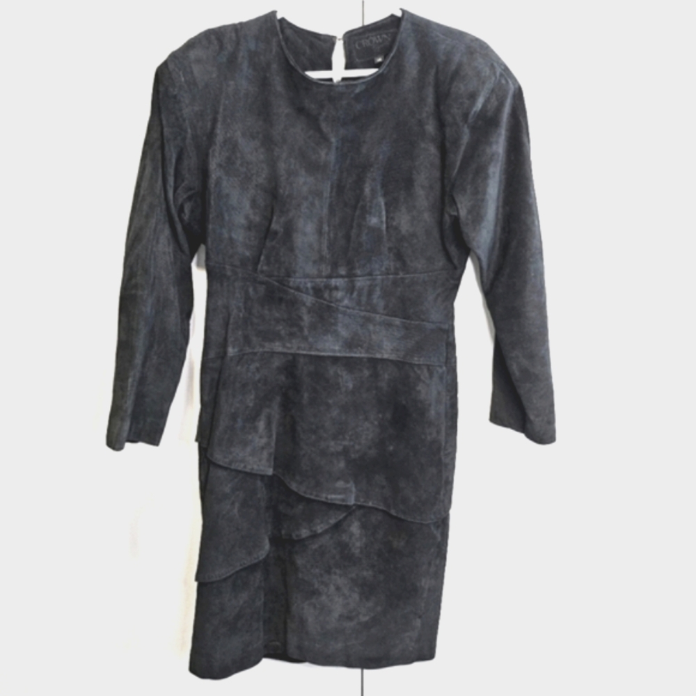 ❤️ VTG Suede Crown Sport Black Leather Dress Tailored Fit 80's Power Queen